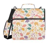 Ginkgo Hand Drawn Binder with 3 Rings 3.8cm with Zipper and Shoulder Strap, Easy to Carry, Document Organizer for Medium Students