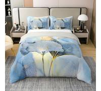 Ginkgo Leaf Bedding Set Boys Girls Abstract Leaves Texture Duvet Cover Blue Marble Print Comforter Cover Gray Blue Gold Kids Bedroom Decor 2Pcs Single 100% Cotton,No Comforter