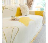 Ginkgo Leaf Botanical Chenille Sofa Throw - Waterproof Non-Slip Pet-Proof Slipcover for Armchairs, Loveseats,Machine-Washable Fabric with Tassel Trim, Anti-Scratch Modular Design & G-yellow 180×130cm