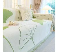 Ginkgo Leaf Botanical Chenille Sofa Throw - Waterproof Non-Slip Pet-Proof Slipcover for Armchairs, Loveseats,Machine-Washable Fabric with Tassel Trim, Anti-Scratch Modular Design & G-green 180×380cm