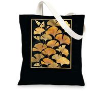 Ginkgo Leaf Canvas Tote Bags, Elegant Nature Pattern Reusable Shopping Bags, Stylish Eco-Friendly Lightweight Washable Shou, Black, 13x15 Inch