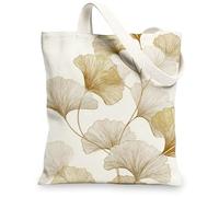 Ginkgo Leaf Canvas Tote Bags, Stylish Botanical Pattern Reusable Grocery Bags, Modern Lightweight Washable Shoulder Bags for Travel Beach Picnic 13x15 Inch
