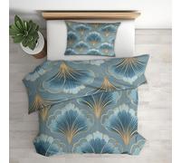Ginkgo Leaf Duvet Cover Single Bedding Sets, Art Deco Blue Leaves Pattern, Reversible Design Bedroom Decor Bed Quilt Cover with 1 Pillowcase, Microfiber, Zip - SMK32327