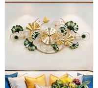 Ginkgo Leaf Mute Wall Clock,Large Modern Decorative Wall Clock,3D Metal Wall Art Decoration Silent Metal Wall Clocks for Living Room Bedroom Hotel Porch(Size:100x48cm,Color:C)