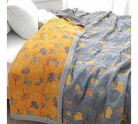 Ginkgo Leaf Pattern Cotton Reversible Quilt - Queen/King Size Quilt - Ultra Soft Rustic Bedding - Cozy & Stylish Yellow Quilt