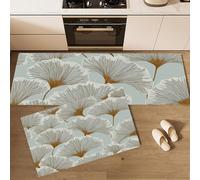 Ginkgo Leaf Pattern Kitchen Rugs and Mats Carpet Standing Mats Washable 2 Pieces Microfiber Non-Slip Light Blue Rug Set for Kitchen Floor Front of Sink, Hallway,40x60+40x120cm,Modern Minimalist Style