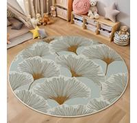 Ginkgo Leaf Pattern Rugs Living Room Round 60cm Modern Minimalist Style Light Blue Washable Circle Area Rugs Bedroom Carpet Round Short Pile Anti Slip for Dining Room Kids Room Hallway