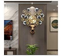Ginkgo Leaf Pattern Silent Wall Clocks, Fashion 3D Metal Art Large Wall Clock, Non Ticking Modern Deer Head Decorative Clock for Living Room Kitchen Bedroom,61X70CM