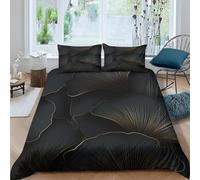 Ginkgo Leaf Single Duvet Cover Set 3D Print Gold Lines Bedding Single Bed Set Ultra Soft Microfiber Quilt Cover 155x220 cm with 2 Pillowcases 50x75 cm with Zipper for Bedroom D-1265