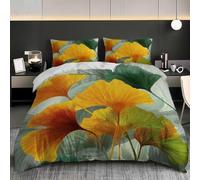 Ginkgo Leaf Single Duvet Cover Set Nature Theme Bedding Set 3D Print Soft Microfiber Quilt Covers 135x200 cm with Zipper Closure and 2 Pillowcases 50x75 cm for Teens M.4985