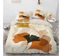 Ginkgo Leaf Single Duvet Cover Sets Abstract Bedding Set 3 Pieces - 110gsm Soft Brushed Microfiber Quilt Cover, Bed Set with 2 Pillowcases 50x75 cm, Zipper Closure -KG4389