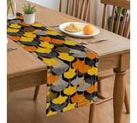 Ginkgo Leaf Table Runner, Modern Abstract Design Yellow Black Autumn Kitchen Dining Decor for Home Family Gatherings Holiday Celebrations 13x72 Inch