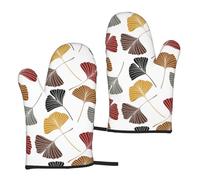 Ginkgo Leaves, Cooking Gloves Anti-Slip Oven Mitts,Heat Resistant Baking Mitts A Pair