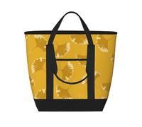 Ginkgo Leaves Floral On Yellow Ochre,Lunch Bags Large Capacity Insulated Tote Bag For Women Men Work Picnic Travel