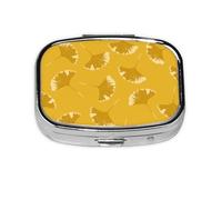 Ginkgo Leaves Floral On Yellow Ochre,Meta Pill Box 2 Compartment Medicine Case,Portable Organizer,Rectangle Meta Portable Organizer Pill Box 1339 Compartment Medicine Case