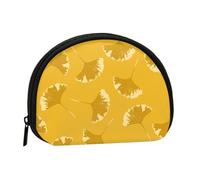 Ginkgo Leaves Floral On Yellow Ochre, Women's Storage Bag Shell Makeup Bag Small Coin Purse Shell Change Pouch
