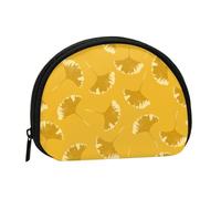 Ginkgo Leaves Floral On Yellow OchreSmall Makeup Sanitary Napkin Storage Bag,Women's Cosmetic Coin Purse
