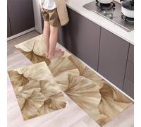 Ginkgo Leaves Kitchen Mats Sets, 2 Piece Abstract Plants Kitchen Rugs, Waterproof Non-slip Anti-Fatigue Home Runner Washable Standing Floor Mats 40x60cm+40x120cm Tan