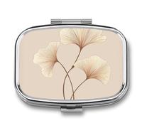 Ginkgo Leaves Pill Box 2 Compartments Portable Travel Pill Case Mini Medicine Organizer for Pocket Purse Metal Waterproof Medicine Container Holder Vitamin Fish Oil