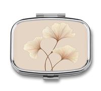 Ginkgo Leaves pilldispenser with Mirror 2 Compartments Waterproof PillCase for Purse Pocket Non-Slip Grip Travel Medicine Organizer Container Box for Vitamin Fish Oil Supplement