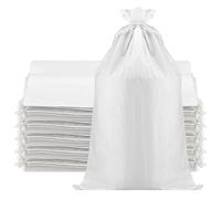 GINLANK 50 PCS 18 x 30 Inch Empty Sand Bags, White Sand Bags with 20 m Tying Rope Roll, Polypropylene Woven Sand Bags for Flood Control, Packaging Storage