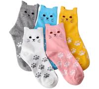 Ginmewrae Women's Cat Socks - 5 Pairs, One Size, Animal Print, Casual, Funny Gifts for Cat Lovers