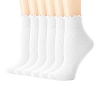 Ginmewrae Womens Ruffle Socks Cute Frilly Ankle Socks Breathable Cotton Warm Soft Casual Crew Socks for Women 6 Pack, A White-6pairs, One Size