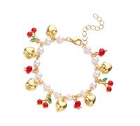 GinMimi 3D Strawberry Cherrys Heart Pearls Beaded for Women Adjustable Lovely Vocation Fruit Jewelry Statement Pieces Alloy Materials