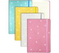 GINMLYDA 4Pack Glitter A5 Notebook Hardback, 21X14.5cm 160 Pages Never Peel Off Glitter Lined Notebook for Girls Cute Teenager Journal for Women Blank Hardcover Notepads for Work Girls Gift