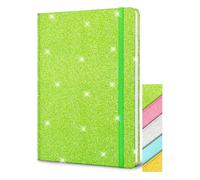 GINMLYDA Green Glitter Notebook A5 Hardback, 21x14.5cm 160 Pages Never Peel Off Glitter Lined Notebook for Girls Cute Teenager Journal for Women Blank Hardcover Notepads for Work Girls Gift