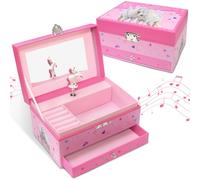 GINMLYDA Horse Musical Jewelry Boxes for Girls, Jewellery Box with Mirror Music Box with Spinning Unicorn Birthday Gifts for Little Girls 15.2 x 11.8 x 8.9 cm Ages 3-10