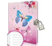 GINMLYDA Secret Diary for Girls with Lock, 7 x 5.25 Inches 160 Pages Girls Gifts Diary with Lock Butterfly Girls Journal Kids Notebook for Girls Birthday Presents 6-10 Years Old