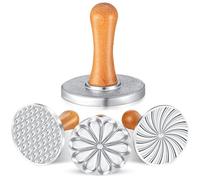 Ginobili 3 Pieces Metal Cookie Stamps, Cookie Press Mould Set with Wooden Handle for DIY Baking, Cake, Cookie Cutter, Cookie Press for Baking, Durable