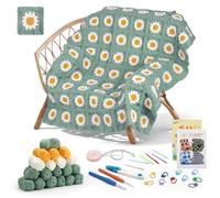 Ginobili Crochet Kit for Blanket, Crochet Kits for Beginners Adults with Step-by-Step Instructions Book Yarn & Accessories, Learn to Crochet Daisy Granny Square Blanket Kit