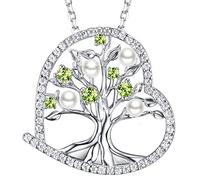GinoMay Love Heart Pendnat Tree of Life Necklace for Women Birthday Gifts Ruby Peridot Blue Sapphire Pink Tourmaline Pearl Jewellery Mum Wife Daughter Gifts 925 Sterling Silver, Valentine's Day Jewellery Mother's Day