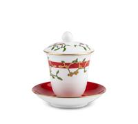 GINORI 1735 mistletoe-print lidded cup and saucer - White OS