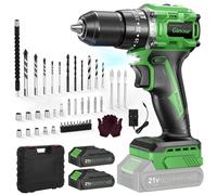 Ginour 21V Brushless Cordless Combi Drill Set, 2x2.0Ah, 50Nm Hammer Drill | compatible with Makita 18V Battery, 23+3 Torque, 2 Speed, 48PCS Electric Screwdriver kit, Impact drill for Masonry Wood Metal