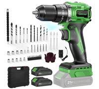 Ginour 21V Brushless Cordless Combi Drill Set, 2x2.0Ah, Hammer Drill 50Nm, compatible with Makita 18V Battery, 23+3 Torque, 2 Speed, 48PCS Electric Screwdriver kit, Impact drill for Masonry Wood Metal