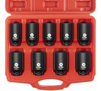 Ginour Deep Impact Socket Set 1/2 Inch, 9PCS Large Socket Set 29mm - 38mm, Metric, Cr-Mo, 6 Point Heavy Duty Use in Car Wheel Hub Nuts, Trucks, Large Construction Machinery and Equipment