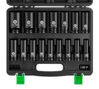 Ginour Impact Socket Set 1/2 Inch, 17PCs Drive Master Deep Impact Socket Set 10mm - 32mm, Metric, Cr-Mo, 6 Point, with 3/8'' to 1/2'' Socket Adapter