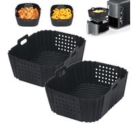 GINOYA Air Fryer Liners for Ninja Double Stack XL 9.5L Air Fryer SL400UK, 2PCS Air Fryer Silicone Accessories with Side Cut-Out Design for AF400UK/AF451UK Dual Drawer 9.5L AirFryer(Black)