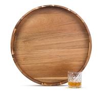 GinSent 22 Inches Extra Large Round Serving Tray with Handles,Oversized Wooden Decorative Ottoman Tray for Living Room,Leakproof Bed Tray for Breakfast Coffee Tea(Acacia)
