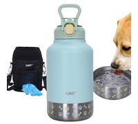 GiNT 37oz Insulated Stainless Steel Dog & Human Water Bottle | Leakproof Travel Dispenser with Detachable 10oz Bowl, 24H Cold/12H Hot, Carrying Case for Walking, Hiking,Camping & Outdoor Travel(Green)