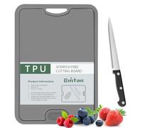 Gintan Flexible TPU Chopping Board, BPA Free with Knife and Juice Groove, Scratch-Resistant Flexible Chopping Boards for Kitchen, Dishwasher Safe, Easy Grip Handle, Non-Slip (Dark Gray)