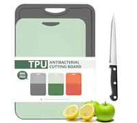 Gintan Flexible TPU Chopping Board, BPA Free with Knife and Juice Groove, Scratch Resistant Flexible Chopping Boards for Kitchen, Dishwasher Safe, Grippy Handle, Non-Slip(M-Dark Grey + S-Green)