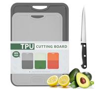 Gintan Flexible TPU Cutting Board, BPA Free with Knife and Juice Groove, Scratch-Resistant Flexible Chopping Boards for Kitchen, Dishwasher Safe, Easy Grip Handle, Non-Slip (L-Dark Grey + S-Grey)