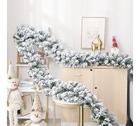 Gintdinpu Christmas Garlands,2.7M/6Ft Christmas Garland Snow Frosted Glacier Decoration Green Pine Cone Xmas Festive Wreath for Door Stair Fireplaces Yard Christmas Tree Decor Indoor Outdoor