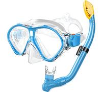 Gintenco Kids Snorkel Set, Dry Top Snorkel Mask Anti-Leak for Youth Junior Child, Anti-Fog Snorkeling Gear Free Breathing,Tempered Glass Swimming Diving Scuba Goggles 180° Panoramic View (Light Blue)