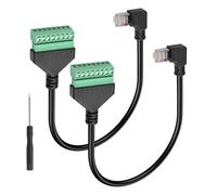 GINTOOYUN 2 Pcs Ethernet Screw Terminal Extension Cable Cat6e 90 Degree RJ45 Male to 8-Pin Detachable Screw Terminal Ethernet Cable for Laptop,Router,Printer etc(11.81 Inch)(Right bend)
