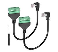 GINTOOYUN 2 Pcs Ethernet Screw Terminal Extension Cable Cat6e 90 Degree RJ45 Male to 8-Pin Detachable Screw Terminal Ethernet Cable for Laptop,Router,Printer etc(11.81 Inch)(Left bend)